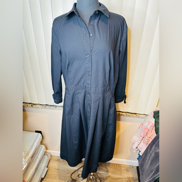 Talbots 100% Cotton Black Midi Poplin Shirtdress Size 14 - Picture 4 of 11